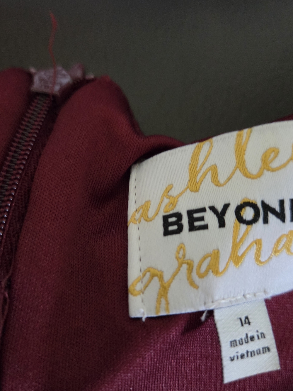 Ashley Graham x Beyond Clouds Maroon Striped Mesh Fit & Flare Dress - Size 14 - Picture 2 of 12